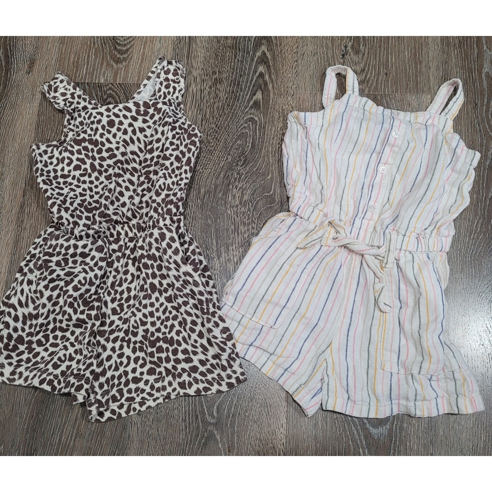 Girls Romper Bundle - Striped & Animal Print - Summer Outfit‎ - Size 4-5